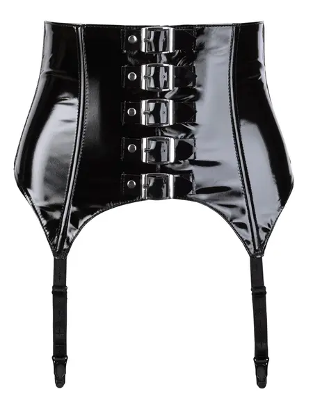 Black Level Vinyl Suspender Belt S - Adjustable Wide Model, Black Finish