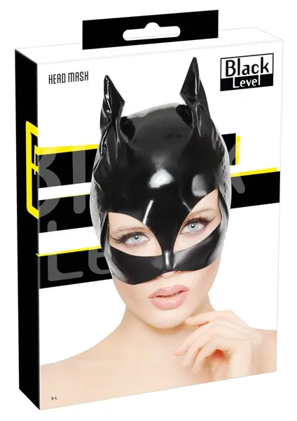Black Level Vinyl Cat Mask S-L - Shiny Black Cat-Inspired Headwear