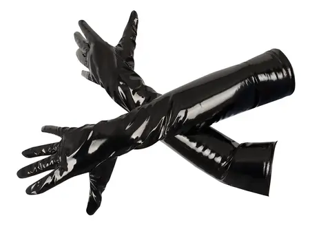 Black Level Long Vinyl Gloves L - Shiny Black, Perfect Fit, Stretch Panels