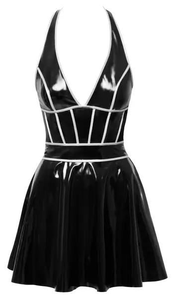 Black Level Vinyl Halterneck Dress Silver Trim XL Flared Skirt