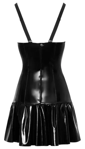 Black Level Vinyl Dress Flared Skirt Adjustable Straps Size L Black