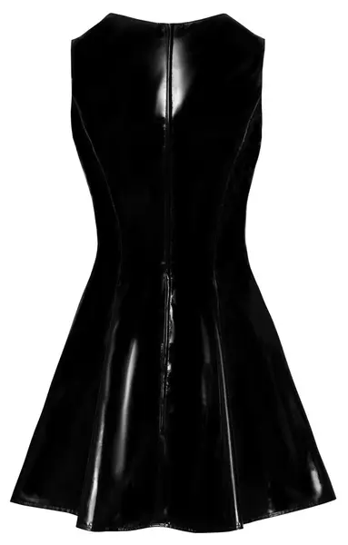 Black Level Vinyl Dress XL with Lace V-Insert, Shiny Black Finish