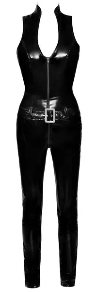 Black Level Vinyl Jumpsuit S with Powernet Back and Decorative Belt