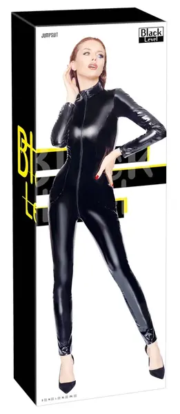 Black Level Vinyl Jumpsuit Long Sleeve Glossy Black S