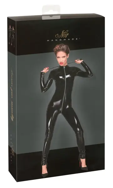 Noir Handmade Jumpsuit Zip L - Shiny Polymer Finish, Long Sleeves