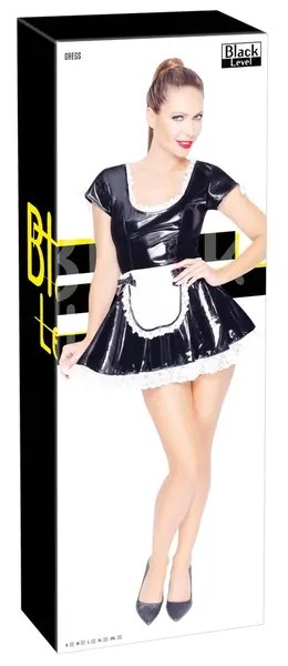 Black Level Vinyl Maid Dress 2XL with Lace Details and Apron