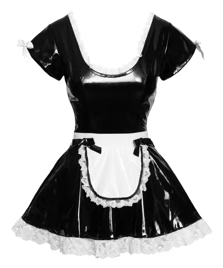 Black Level Vinyl Maid Dress XL with White Lace Accents and Apron