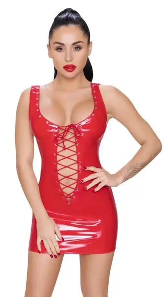 Black Level Red Vinyl Dress 2XL - Shiny Sleeveless Fit with Lacing