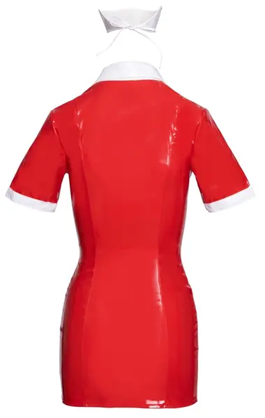 Black Level Vinyl Medical-Inspired Red Dress Set with Bonnet, Size M