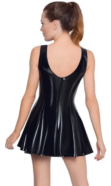 Black Level Vinyl Dress 2XL - Shiny Sleeveless Flared Model, Black