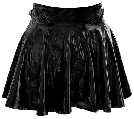 Black Level Vinyl Mini Skirt L - Flared Design, Two-Way Zip, Black