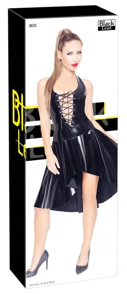 Black Level Halterneck Vinyl Dress S - Shiny Black, Adjustable Lacing