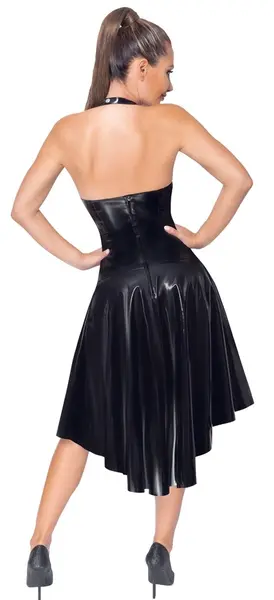 Black Level Halterneck Vinyl Dress S - Shiny Black, Adjustable Lacing