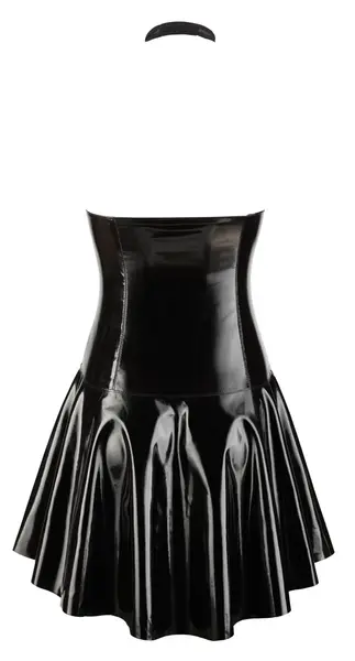 Black Level Vinyl Net Dress L - Shiny Black Flared Halterneck Design