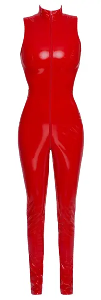 Black Level Red Vinyl Jumpsuit S - Shiny Sleeveless One-Piece
