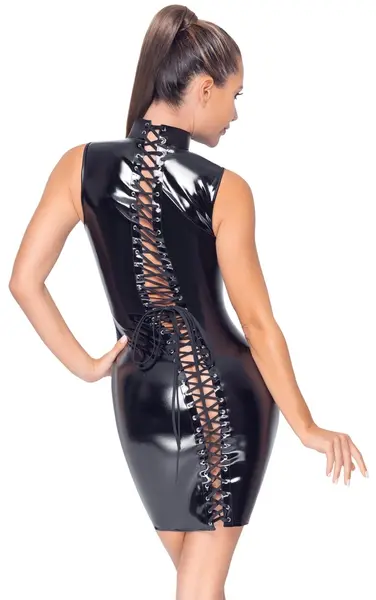 Black Level Vinyl Dress S - Shiny Sleeveless Model with Lacing