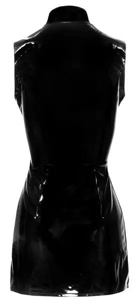 Black Level Vinyl Mini Dress S - Shiny Black, Front Zip, Sleeveless