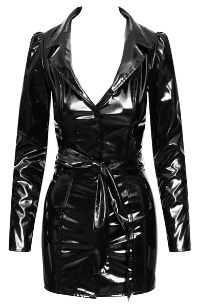 Black Level Vinyl Mini Dress M - Shiny Black Fitted Coat Style