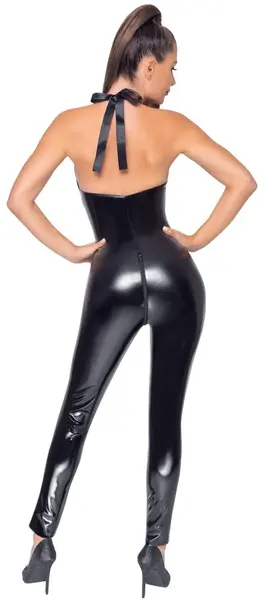 Black Level Vinyl Jumpsuit L - Glossy Zip-Through Bodysuit
