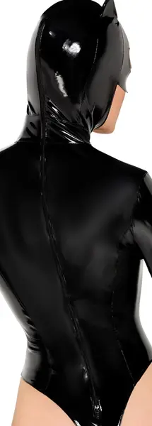 Black Level Vinyl Bodysuit with Mask, M, High-Cut, Long Sleeves