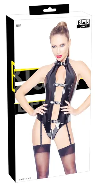Black Level Body Buckle S Shiny Vinyl Adjustable Harness, Black