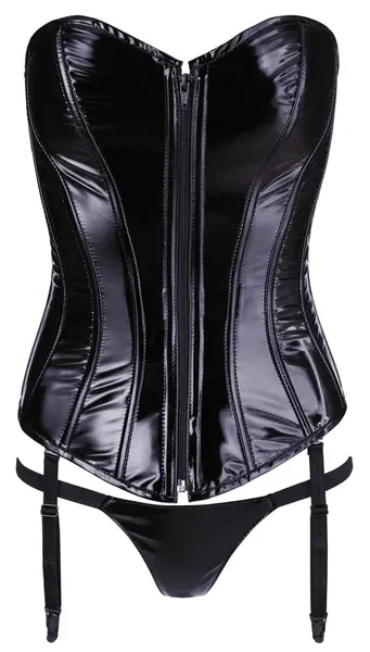 Black Level Vinyl Corset Black S - Shiny Strapless Full-Cup Design