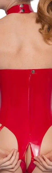 Black Level Vinyl Body Red 2XL - Adjustable Open Cup Bodysuit
