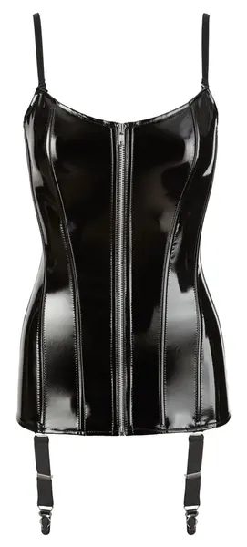 Black Level Vinyl Corsage Extra Long XL Adjustable Full Cups Black