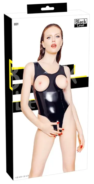 Black Level Vinyl Bodysuit M Open Bust & Crotch, Shiny Finish
