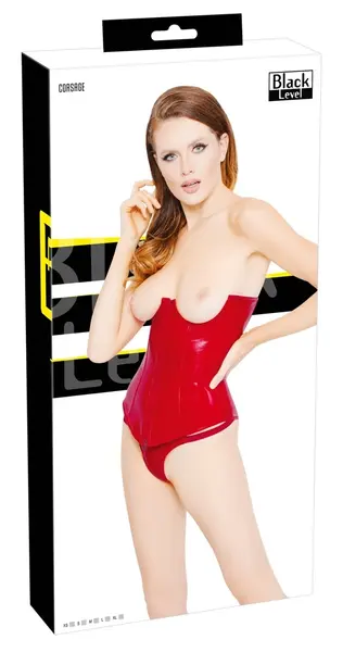 Black Level Vinyl Corset Red S - Underwired, Open Cup, Shaping Structure