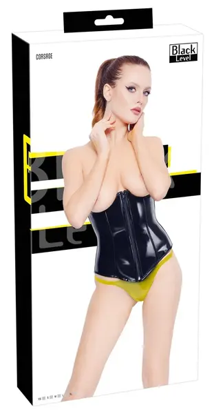 Black Level Vinyl Corset L - Shiny Black Open-Cup with Lacing Detail