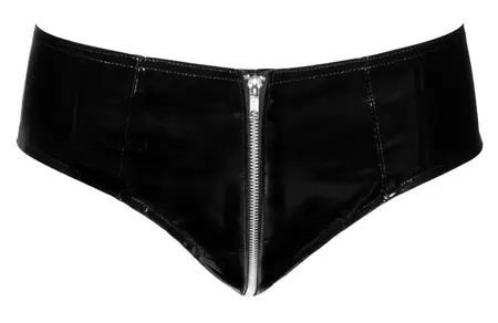 Black Level Vinyl Zip Briefs L - Shiny Black, Full-Length Metal Zip