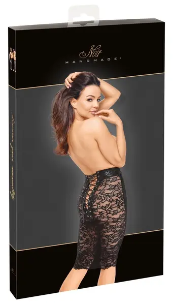 Noir Handmade Skirt L - Lace Back, Powerwetlook, Knee-Length