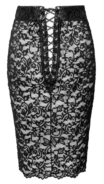 Noir Handmade Skirt L - Lace Back, Powerwetlook, Knee-Length