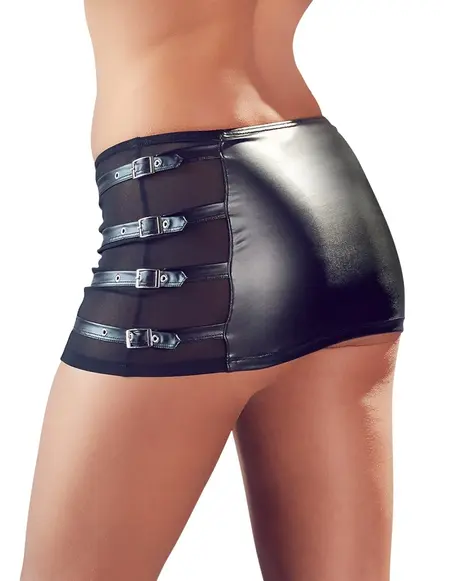 Cottelli Collection Mini Skirt L with Buckle Details and Mesh Inserts