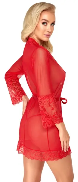 Kissable Red Kimono S/M with Gold Lace and Satin Belt
