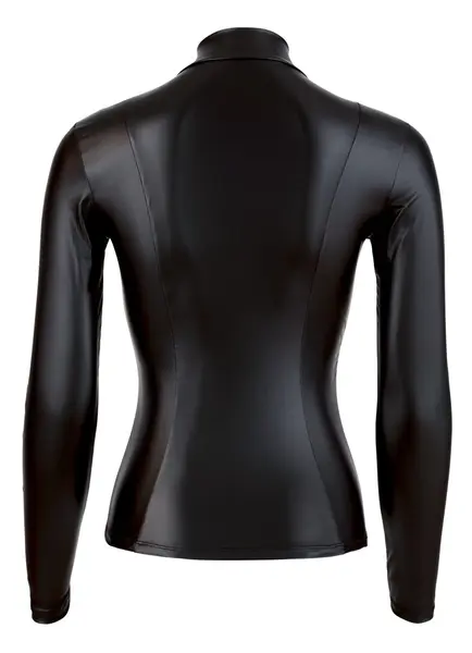 Black Level Long Sleeve Zip Top M Shiny Black Fitted Polyester