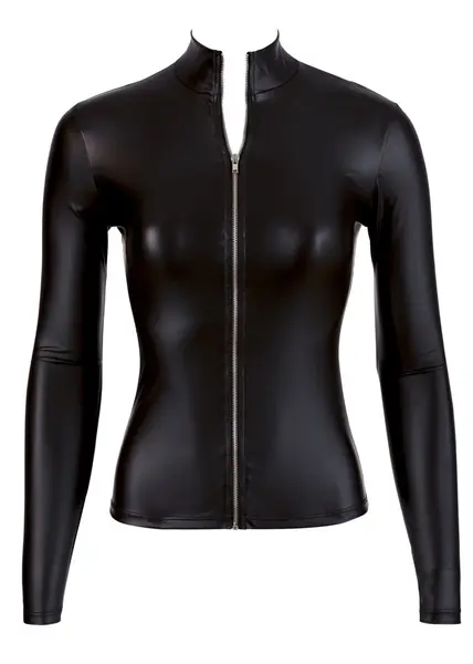 Black Level Long Sleeve Zip Top S - Shiny Fitted High Neck Design