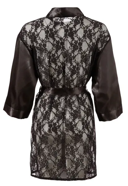 Cottelli Collection Lace Kimono L/XL - Satin & Floral Semi-Transparent Design