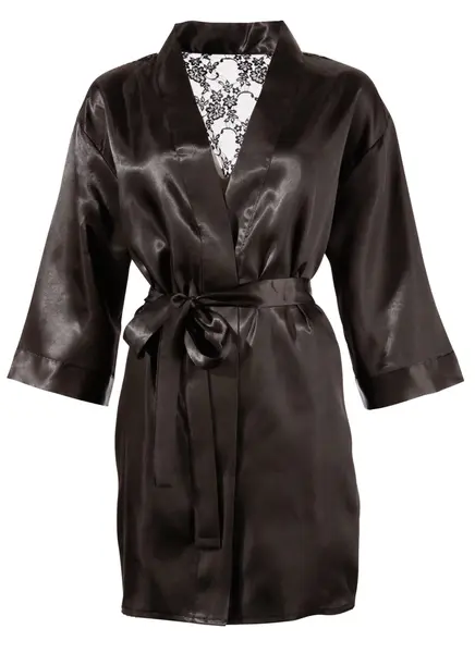 Cottelli Collection Lace Kimono S/M - Satin & Floral Mesh Robe