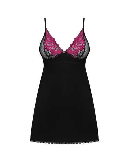Obsessive Rosenty Lingerie Dress Set XL/2XL, Floral Mesh, Black