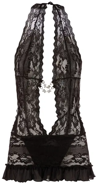 Cottelli Collection Lace Halterneck Dress Black XL - Backless Floral Design