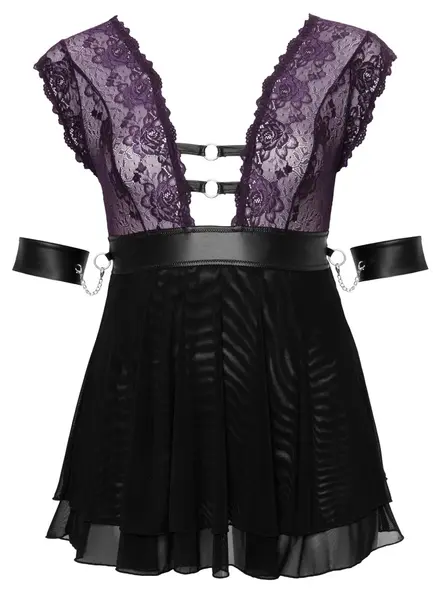 Cottelli Bondage Plus Babydoll Set 4XL, Lace & Mesh, Choker & Cuffs