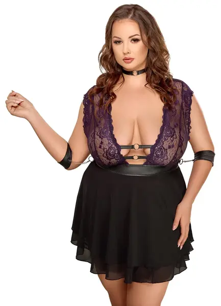 Cottelli Bondage Plus Babydoll Set 3XL Lilac Lace & Accessories