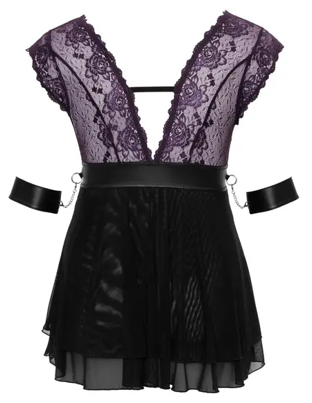 Cottelli Bondage Plus Babydoll Set XL - Lilac Lace & Black Powernet