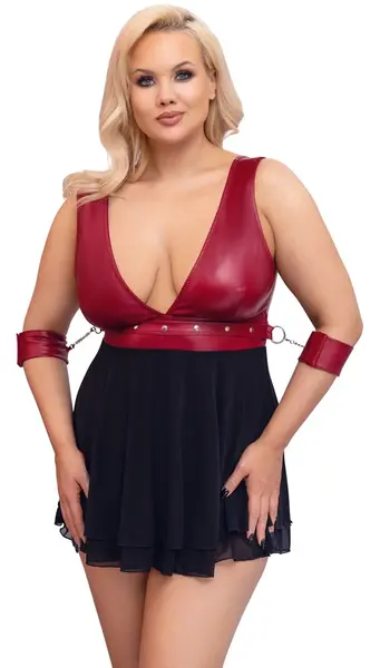Cottelli Bondage Plus Babydoll 4XL Red Matte Look with Adjustable Restraints