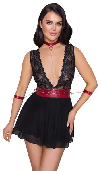 Cottelli Collection Bondage Series Babydoll XL Black & Red Lace Design
