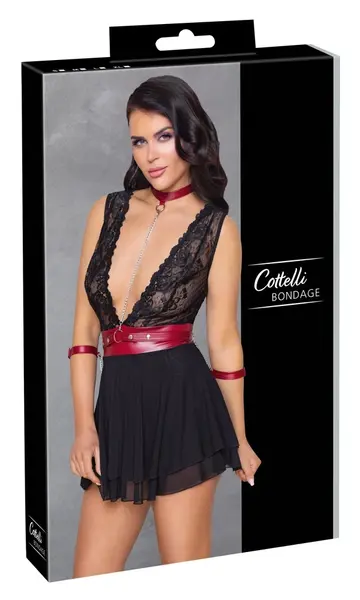 Cottelli Bondage Babydoll L Black/Red Lace Powernet Adjustable Set