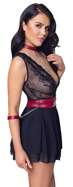 Cottelli Bondage Babydoll L Black/Red Lace Powernet Adjustable Set