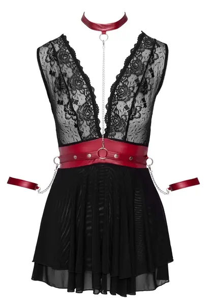 Cottelli Bondage Babydoll L Black/Red Lace Powernet Adjustable Set